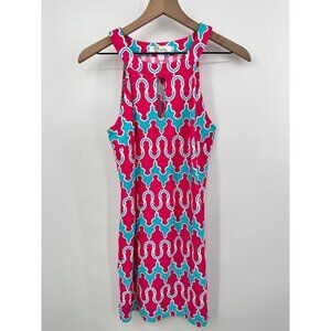 Aryeh Anthropologie Halter Shift Dress Women Small Pink Blue Geometric Stretch